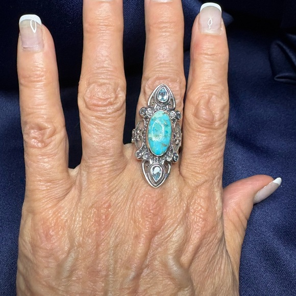 Ring*Genuine Turquoise Aquamarine Gemstone 925 Sterling Silver Elegant - Picture 5 of 10